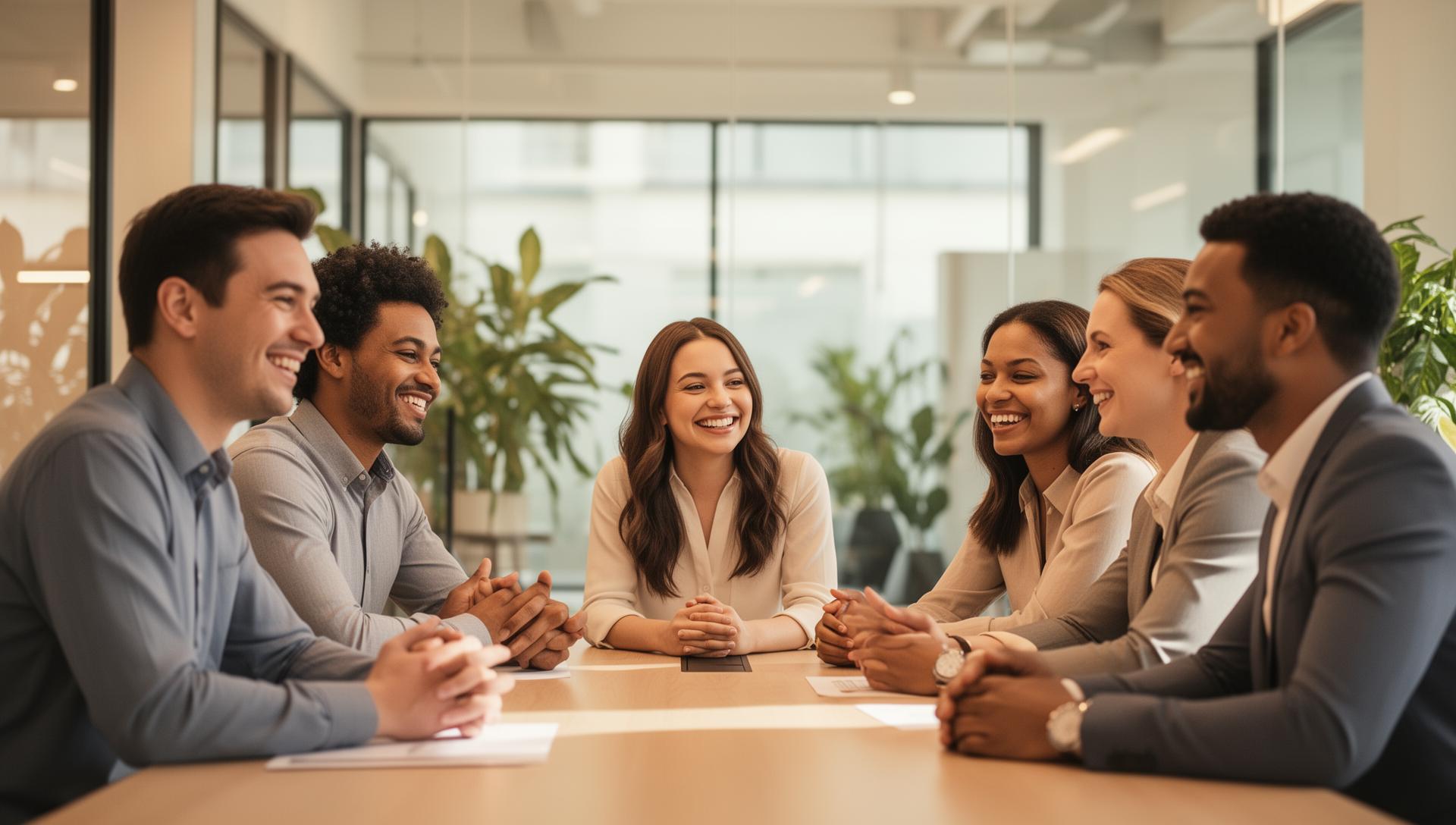 Happy employees collaborating